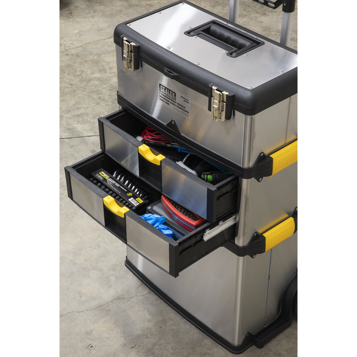 Mobile Stainless Steel/Composite Toolbox - 3 Compartment