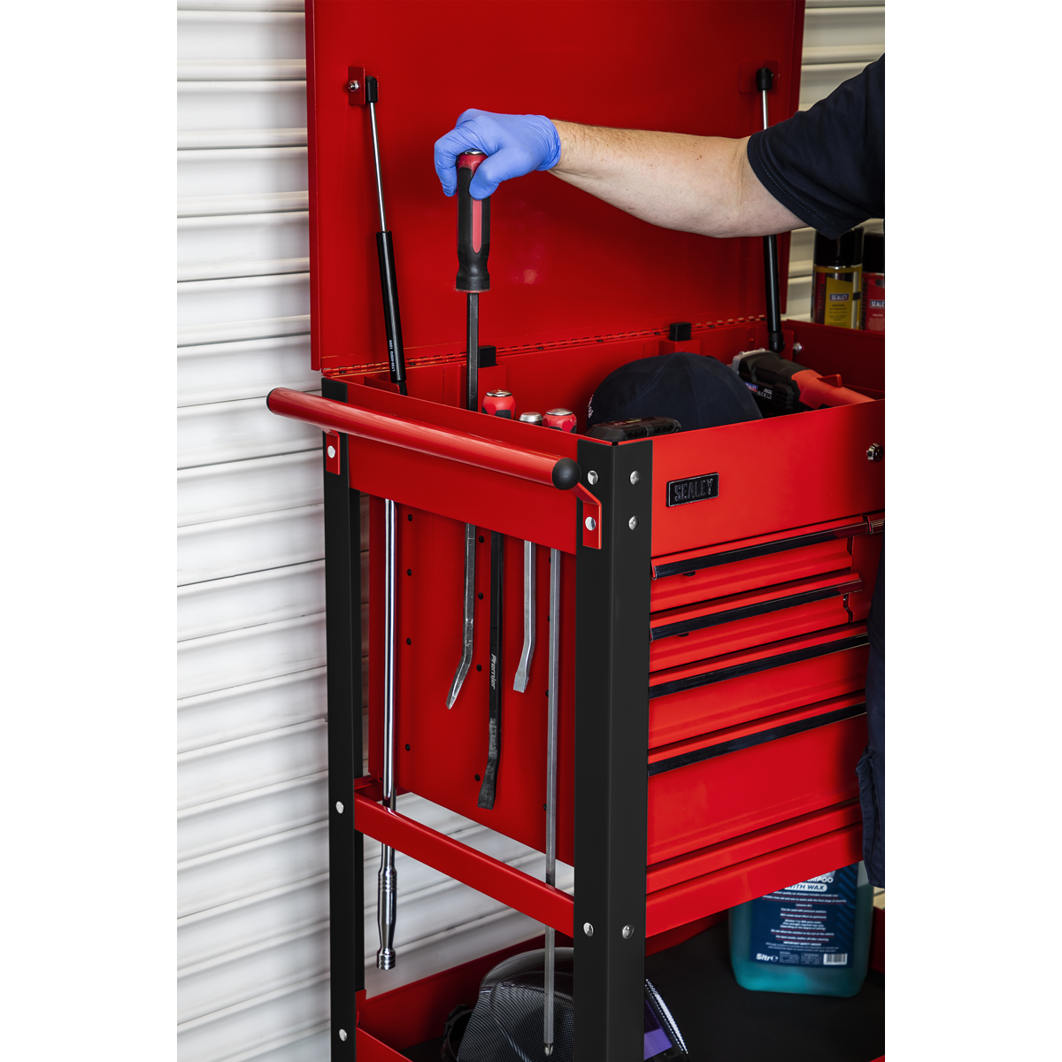 Heavy-Duty Mobile Tool & Parts Trolley with 5 Drawers & Lockable Top