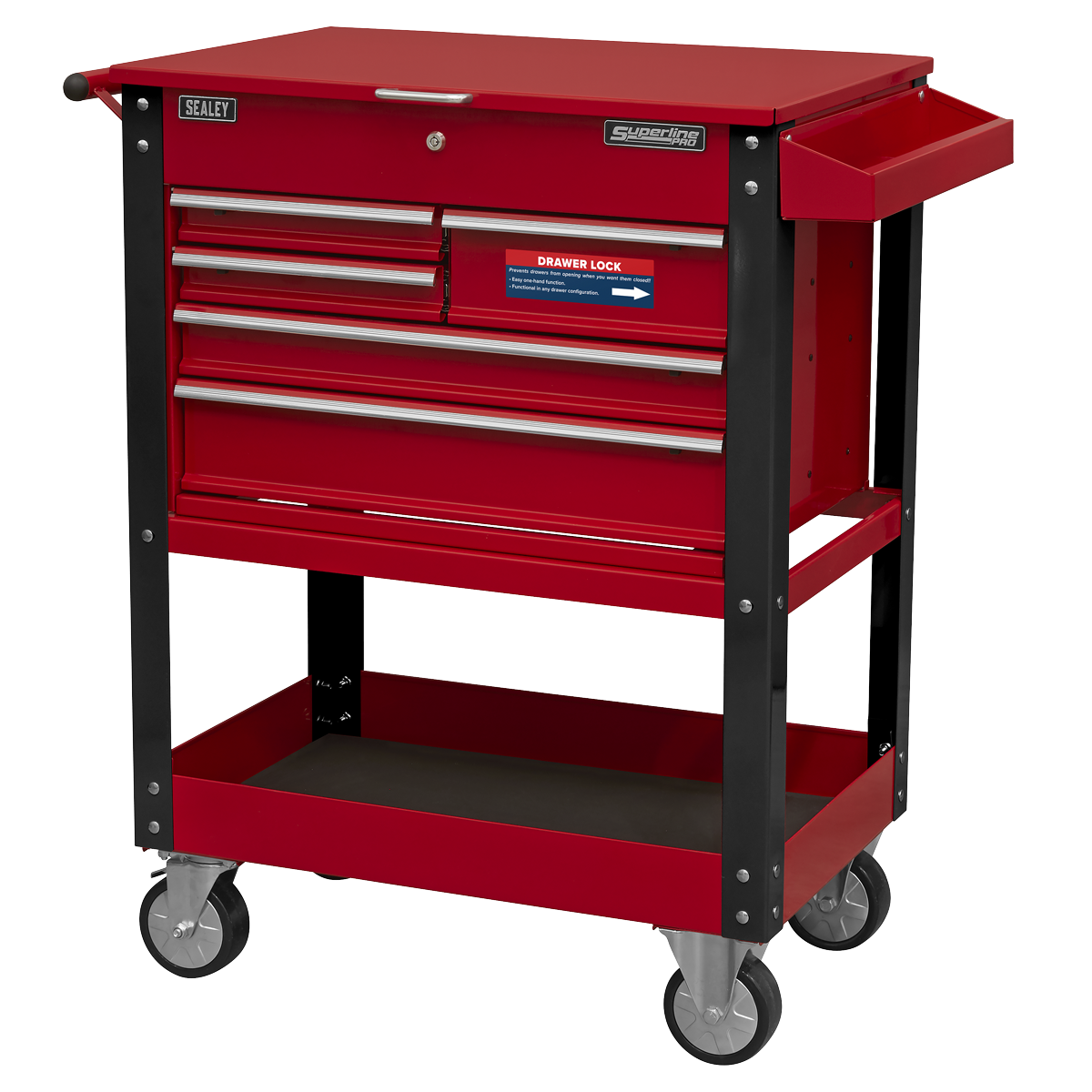 Heavy-Duty Mobile Tool & Parts Trolley with 5 Drawers & Lockable Top