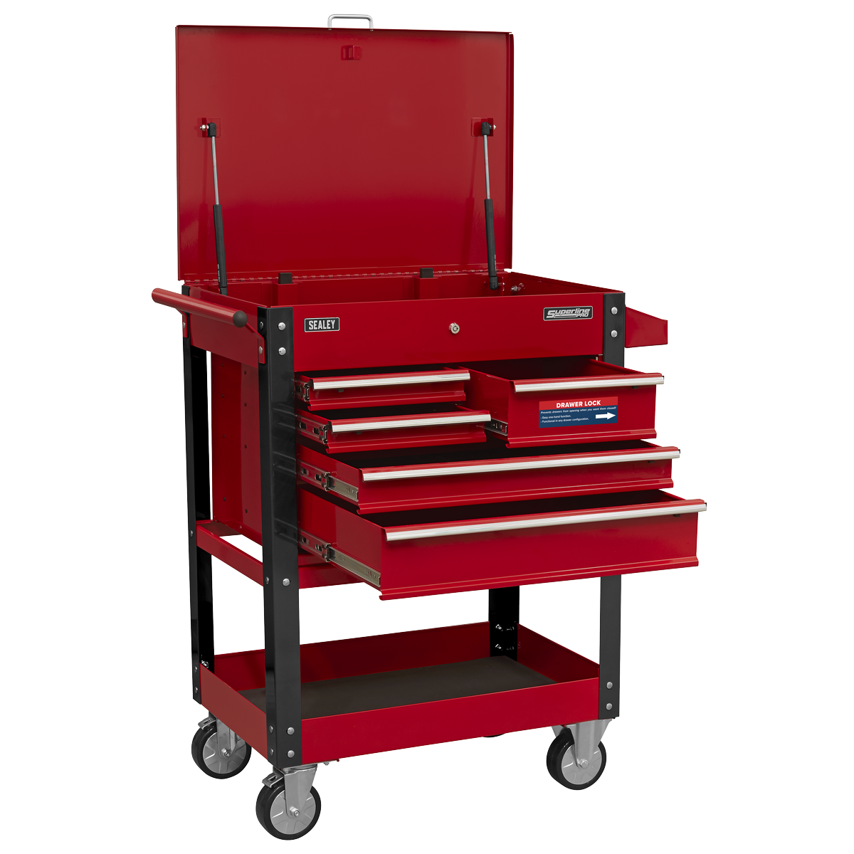 Heavy-Duty Mobile Tool & Parts Trolley with 5 Drawers & Lockable Top