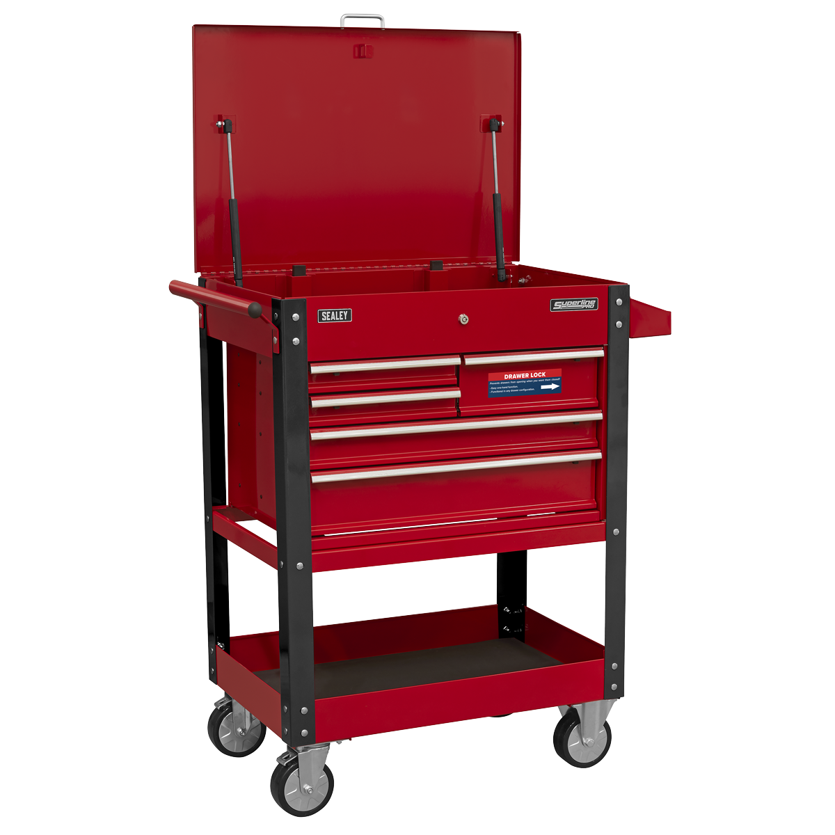 Heavy-Duty Mobile Tool & Parts Trolley with 5 Drawers & Lockable Top