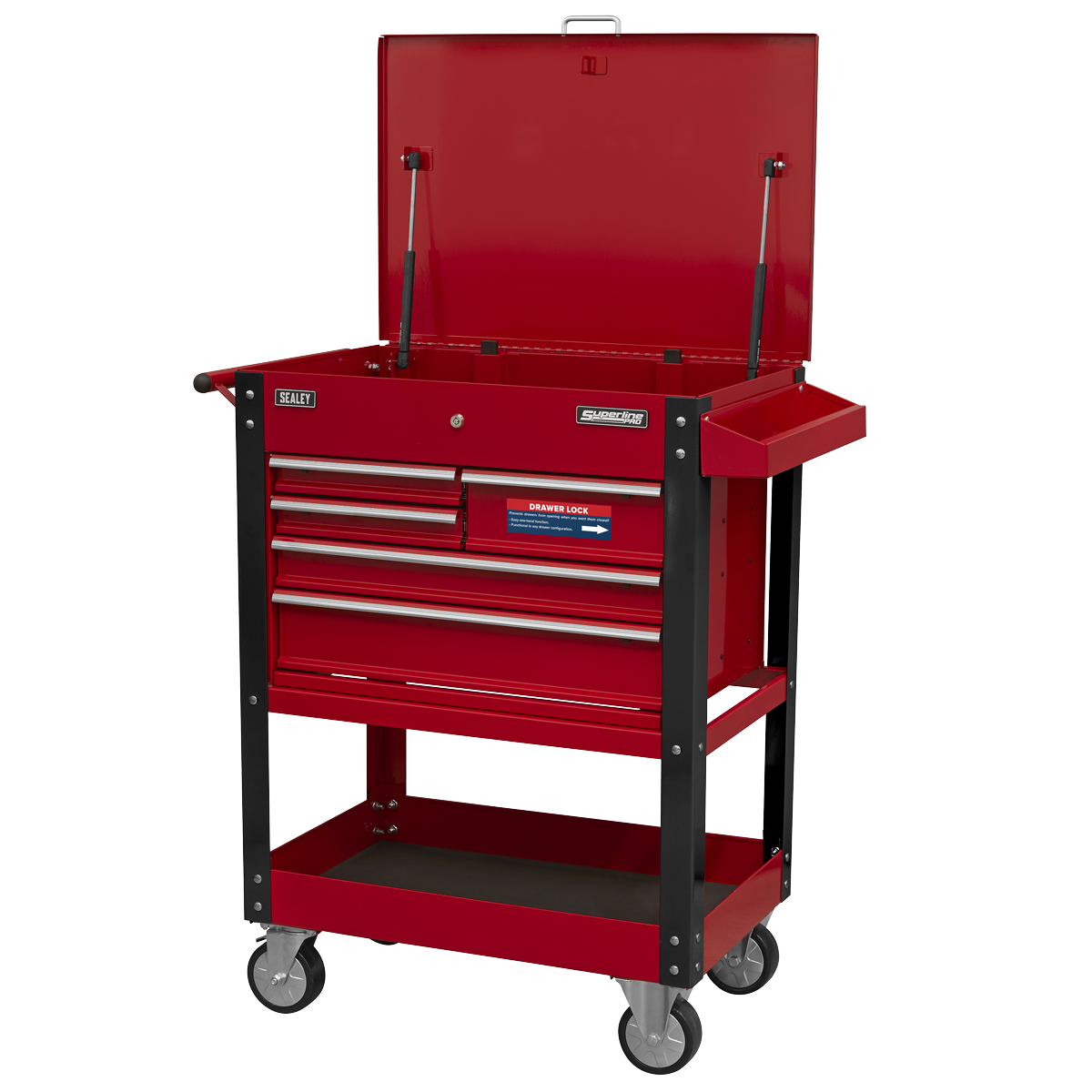 Heavy-Duty Mobile Tool & Parts Trolley with 5 Drawers & Lockable Top