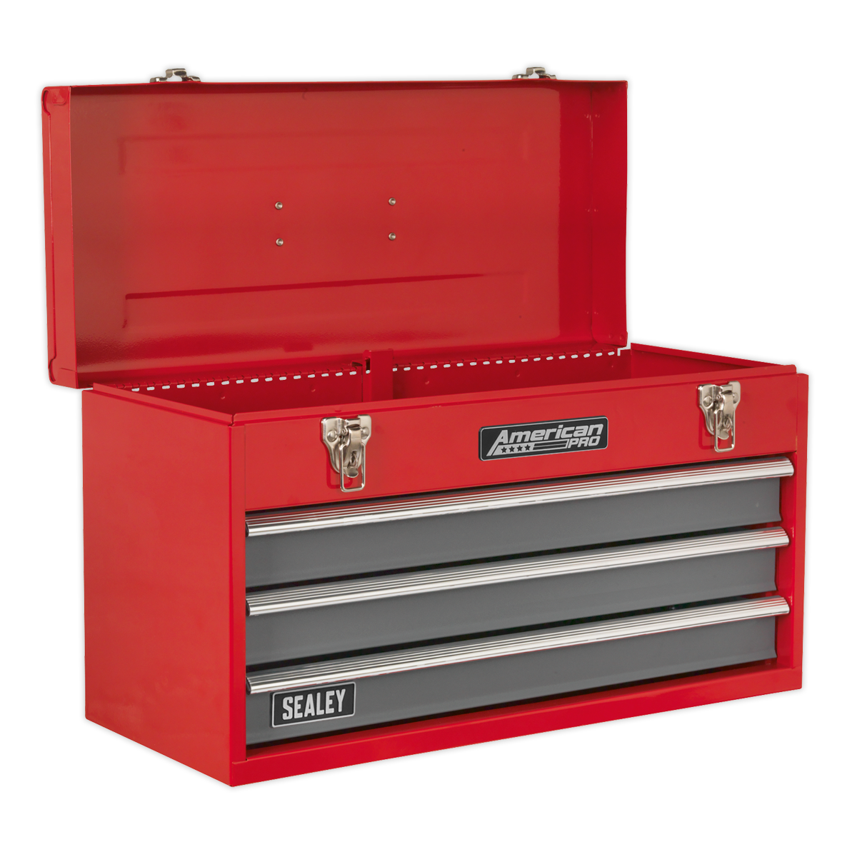 Tool Chest 3 Drawer Portable with Ball-Bearing Slides - Red/Grey