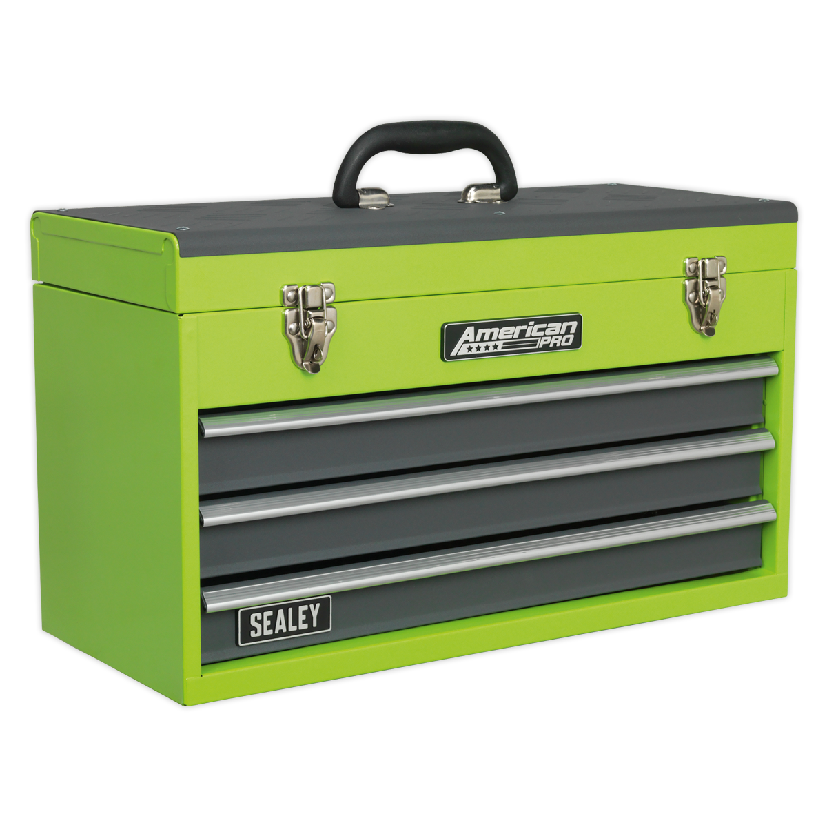 Tool Chest 3 Drawer Portable with Ball-Bearing Slides - Green/Grey