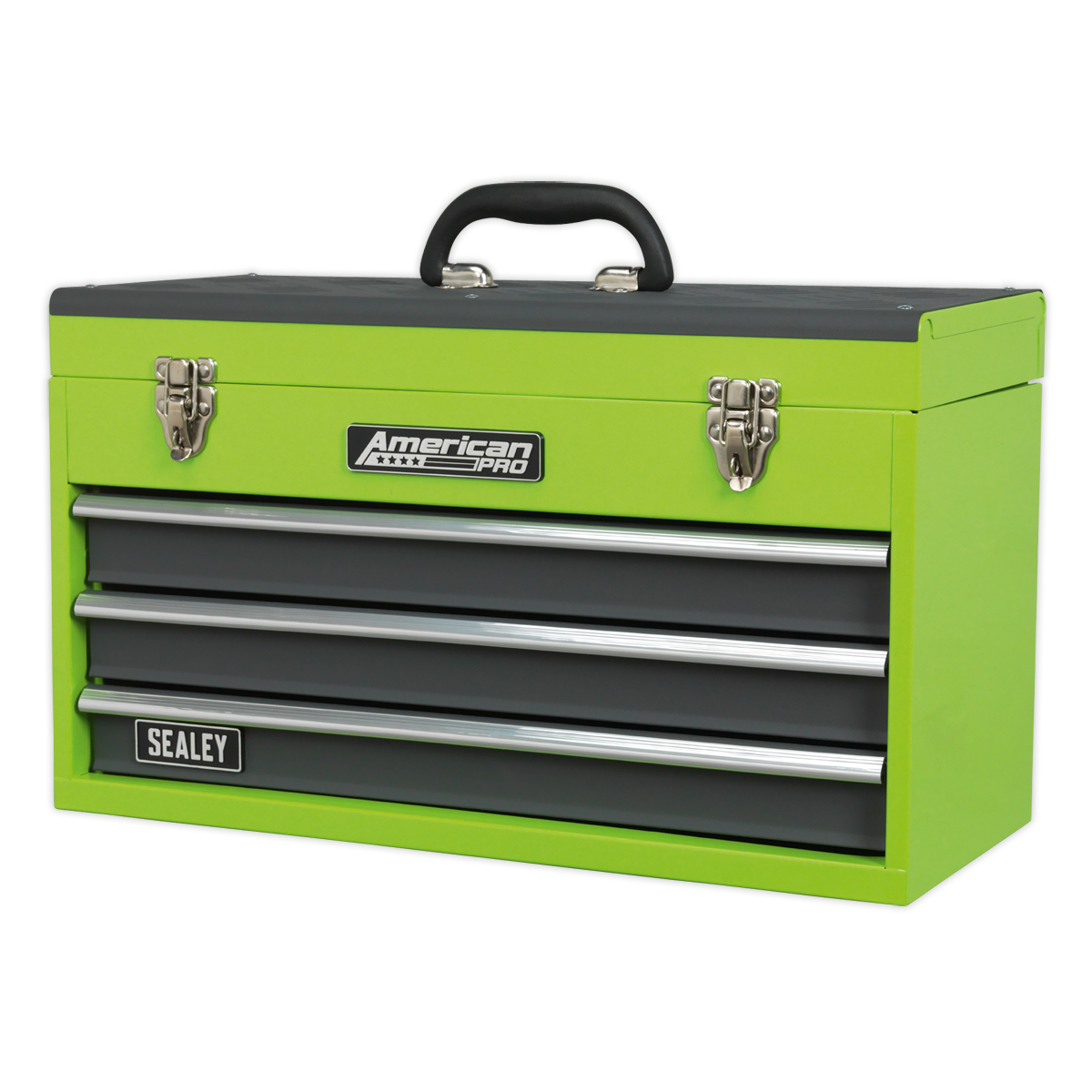 Tool Chest 3 Drawer Portable with Ball-Bearing Slides - Green/Grey