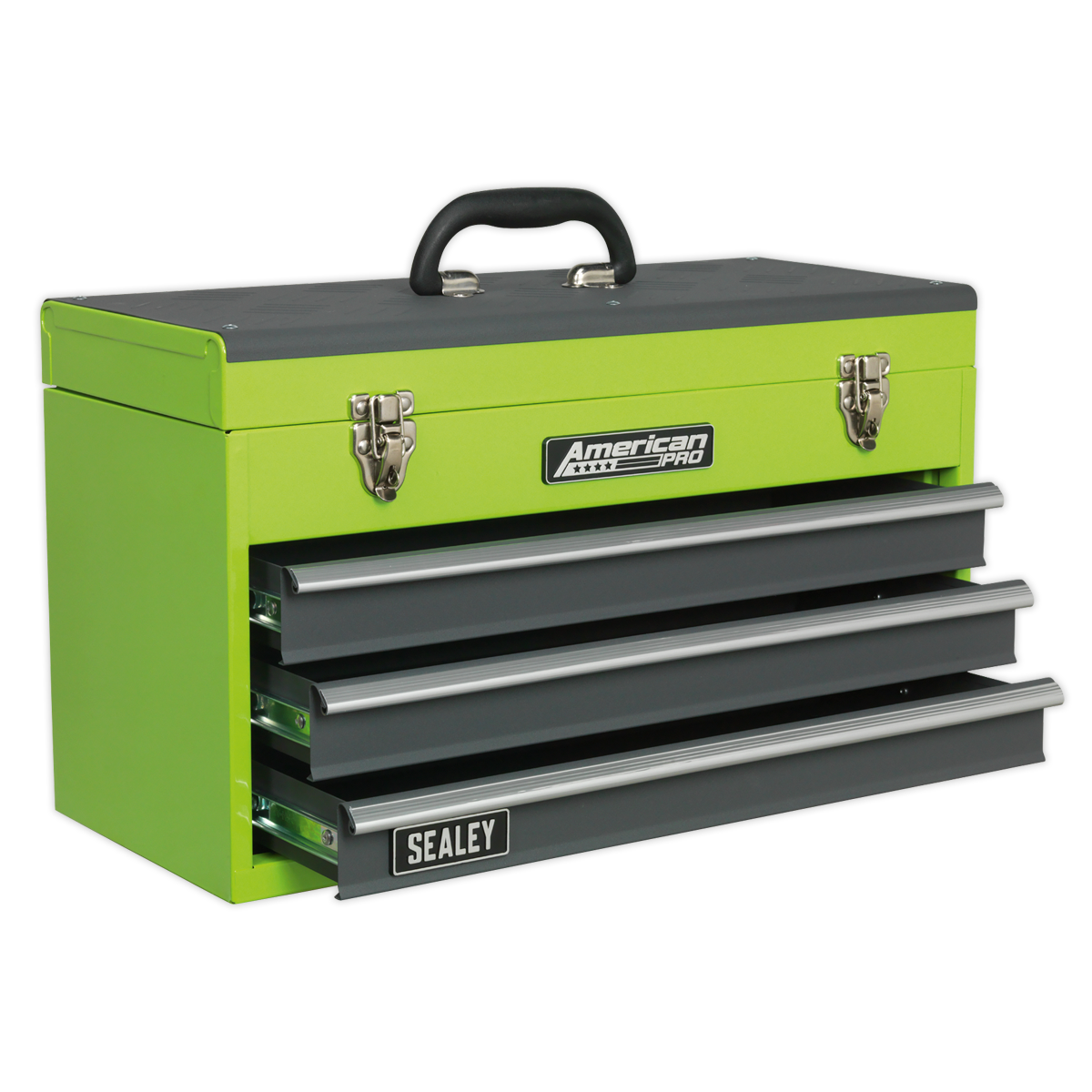 Tool Chest 3 Drawer Portable with Ball-Bearing Slides - Green/Grey