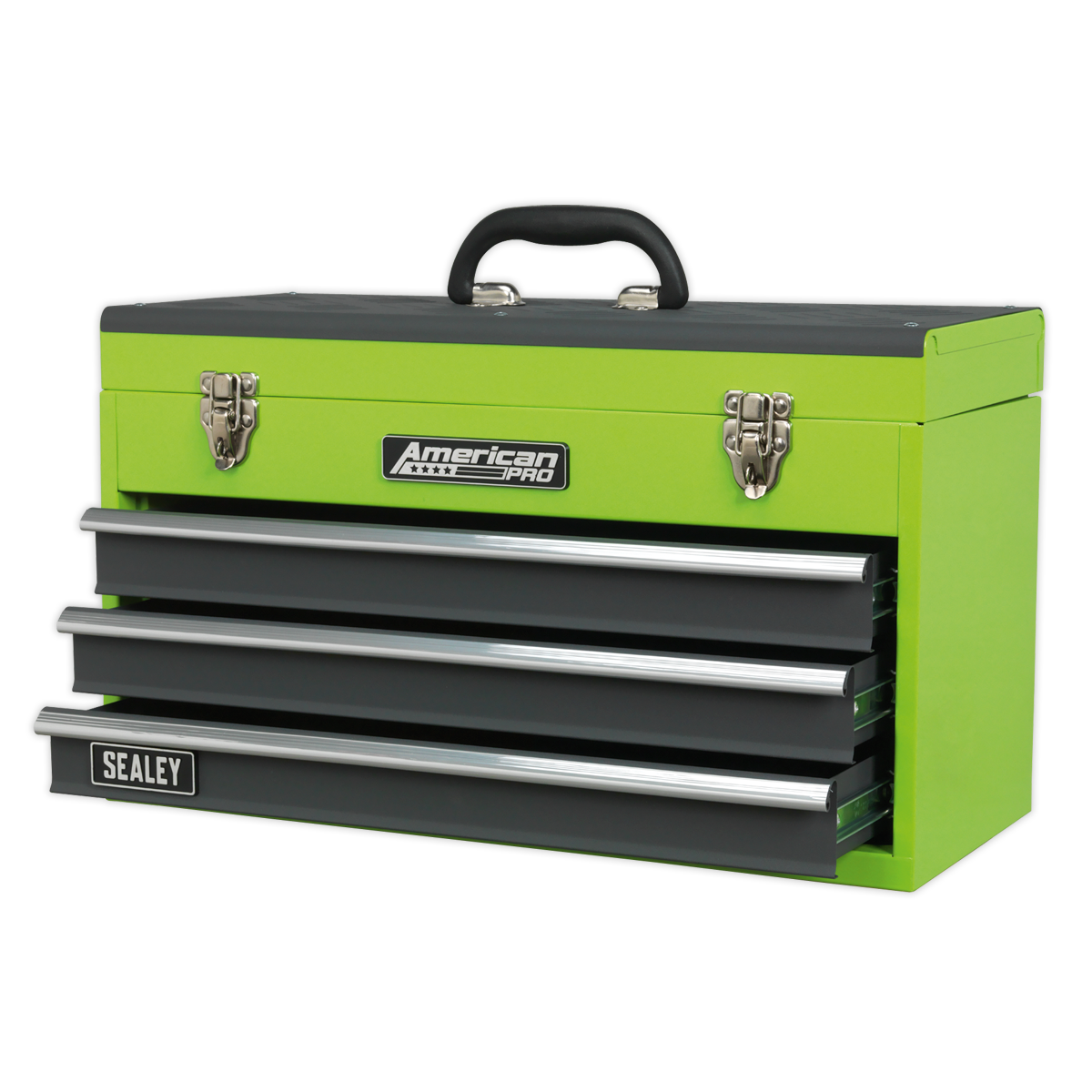 Tool Chest 3 Drawer Portable with Ball-Bearing Slides - Green/Grey