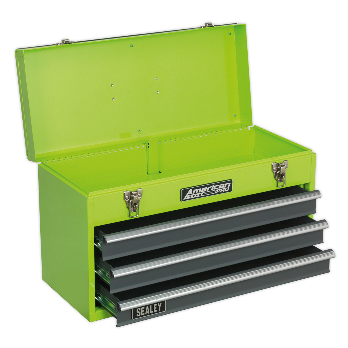 Tool Chest 3 Drawer Portable with Ball-Bearing Slides - Green/Grey