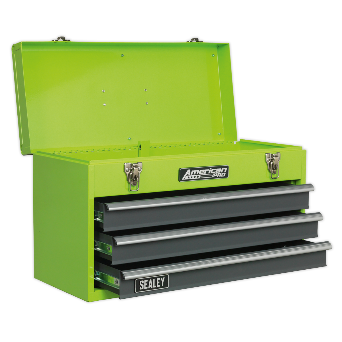 Tool Chest 3 Drawer Portable with Ball-Bearing Slides - Green/Grey