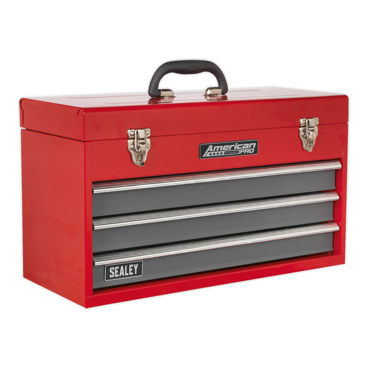 Tool Chest 3 Drawer Portable with Ball-Bearing Slides - Red/Grey