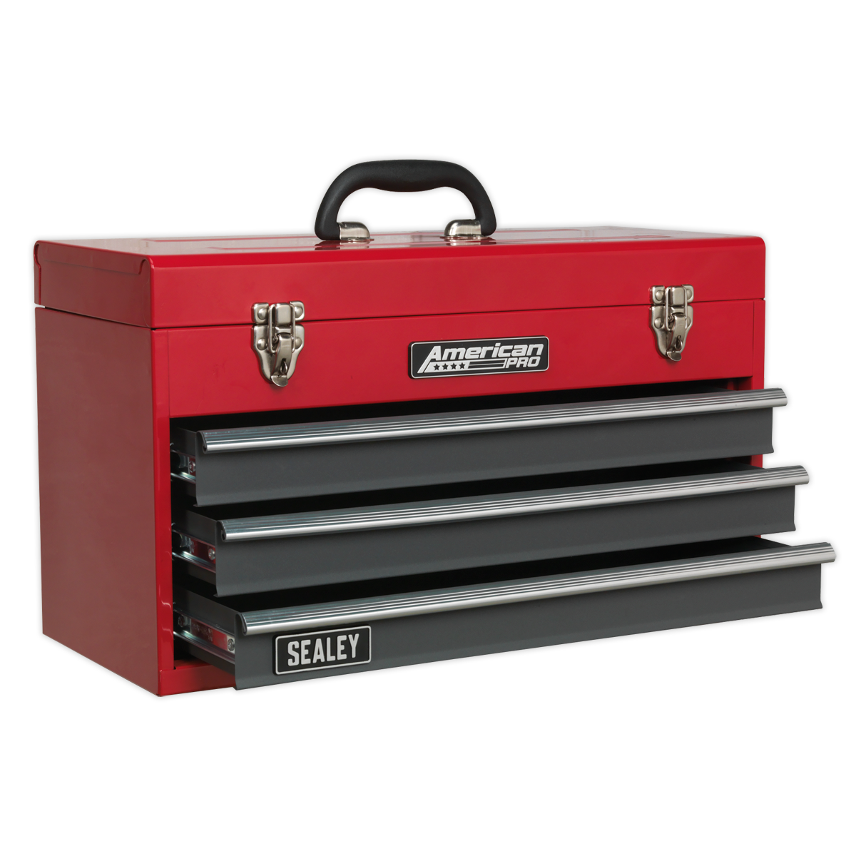 Tool Chest 3 Drawer Portable with Ball-Bearing Slides - Red/Grey