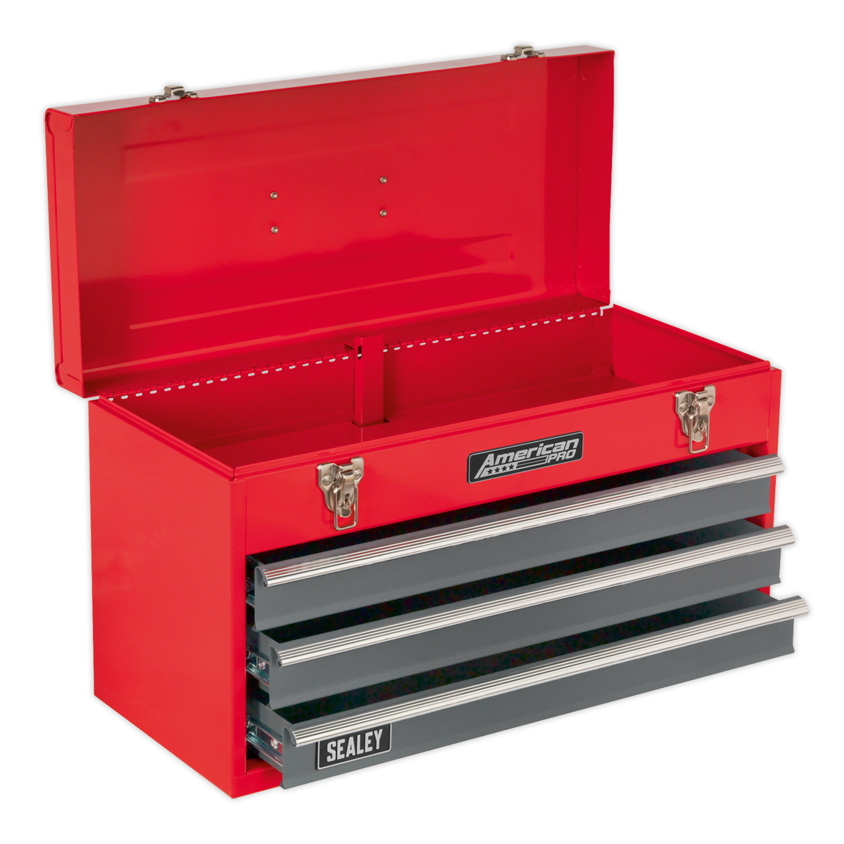 Tool Chest 3 Drawer Portable with Ball-Bearing Slides - Red/Grey