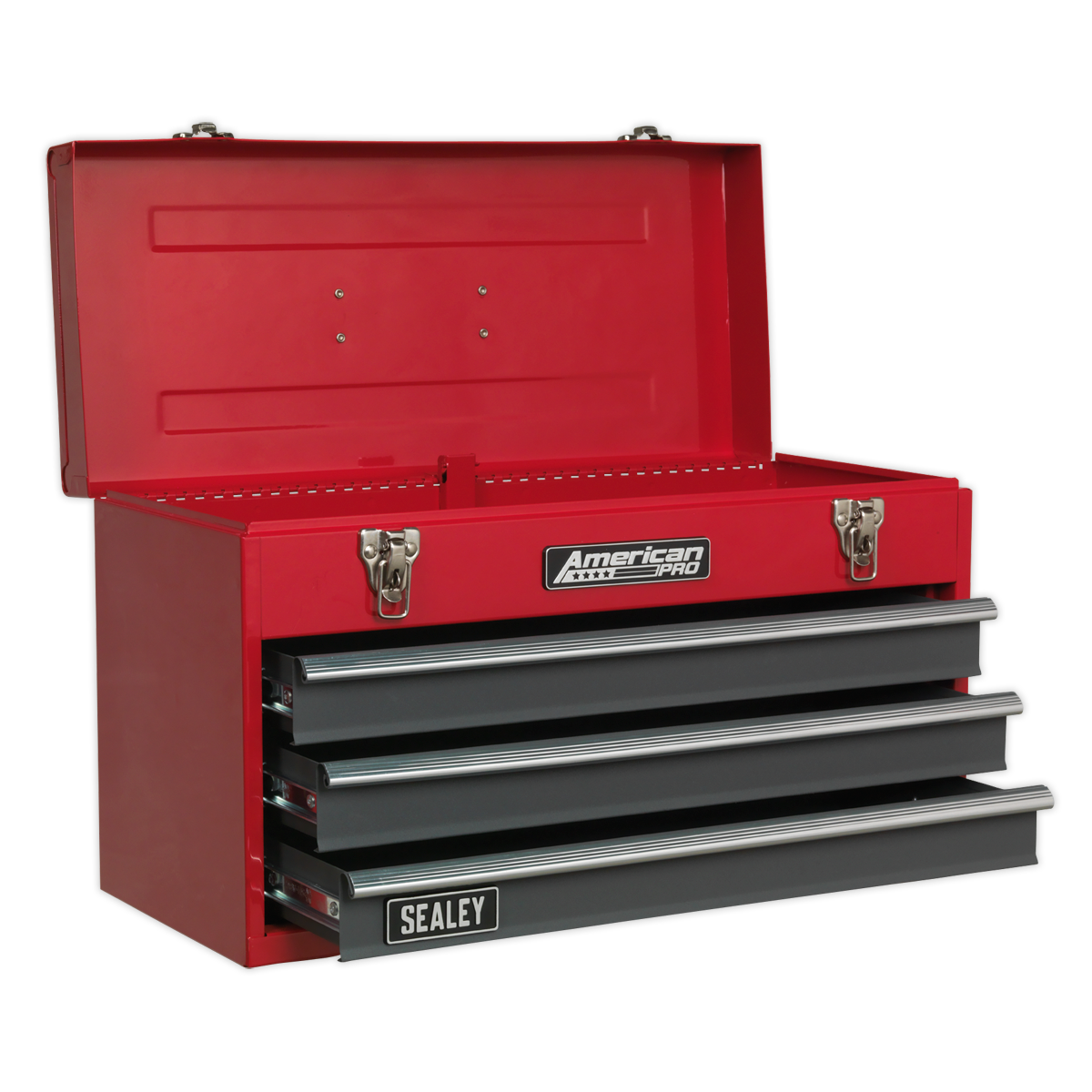 Tool Chest 3 Drawer Portable with Ball-Bearing Slides - Red/Grey