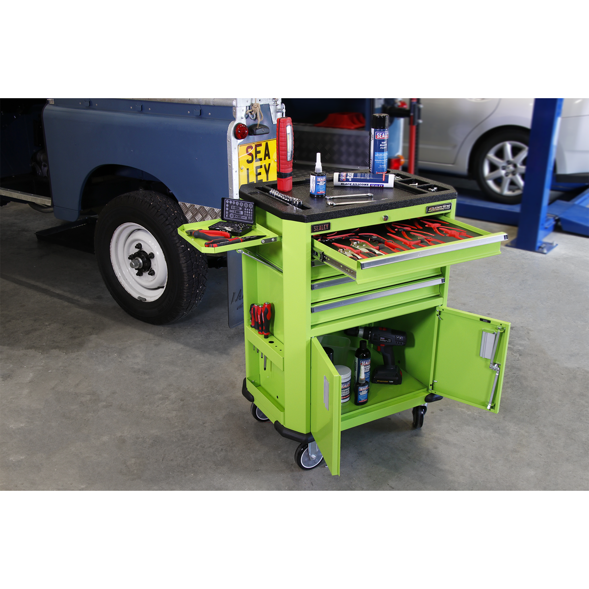 Tool Trolley with 4 Drawers & 2 Door Cupboard