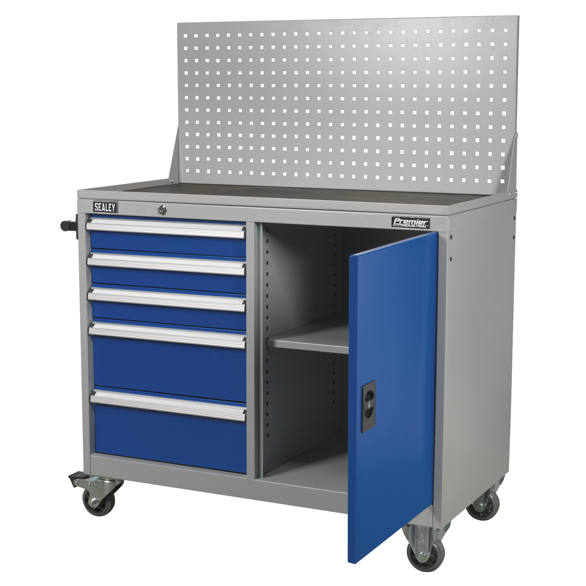 Industrial Mobile Workstation 5 Drawer & 1 Shelf Locker