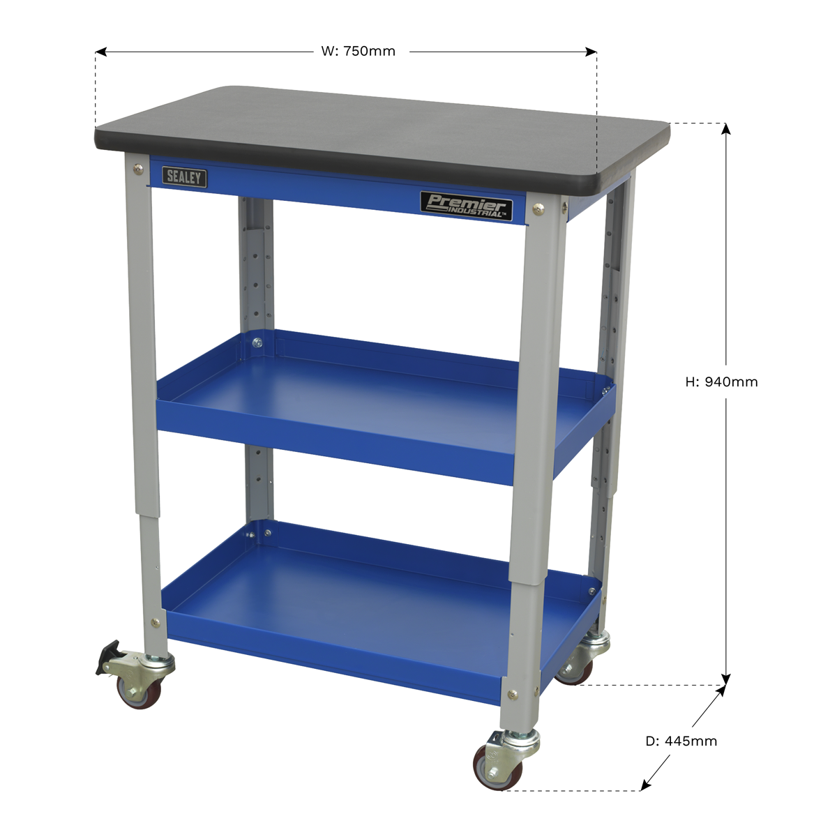 Industrial 3-Level Workshop Trolley