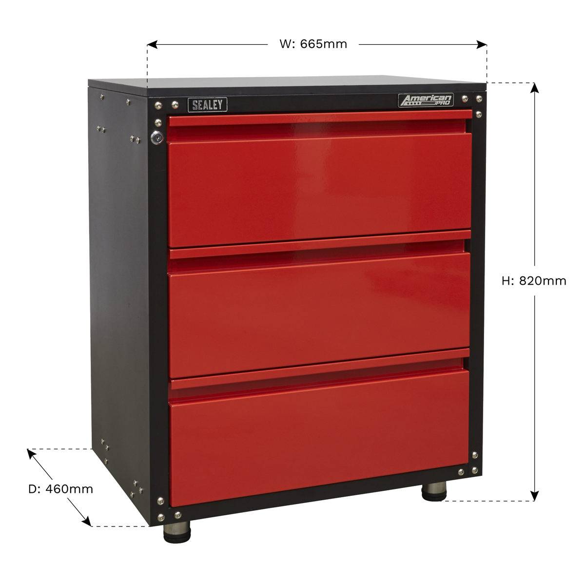 Modular 3 Drawer Cabinet with Worktop 665mm