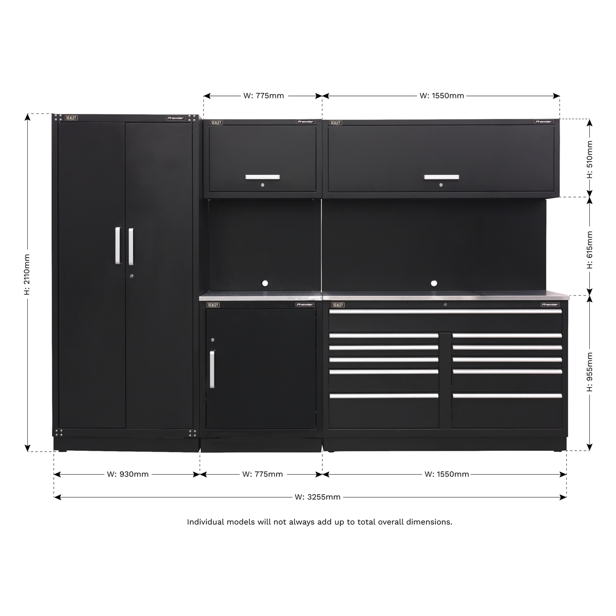 Premier 3.3m Storage System - Stainless Worktop