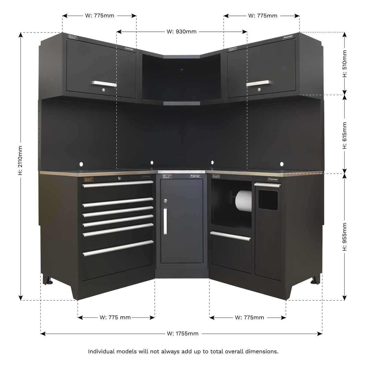 Premier 1.7m Corner Storage System - Stainless Worktop