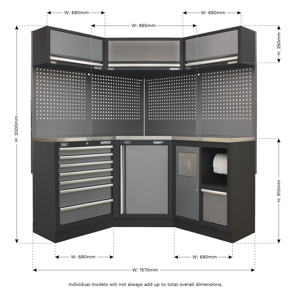 Superline PRO® 1.6m Corner Storage System - Stainless Worktop