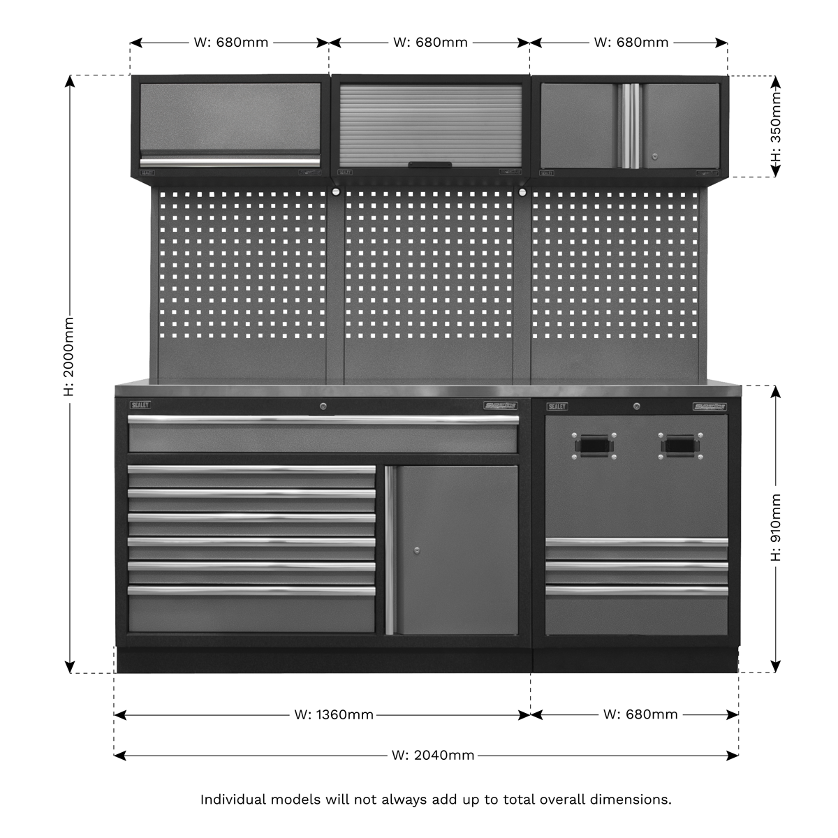 Modular Storage System Combo - Stainless Steel Worktop