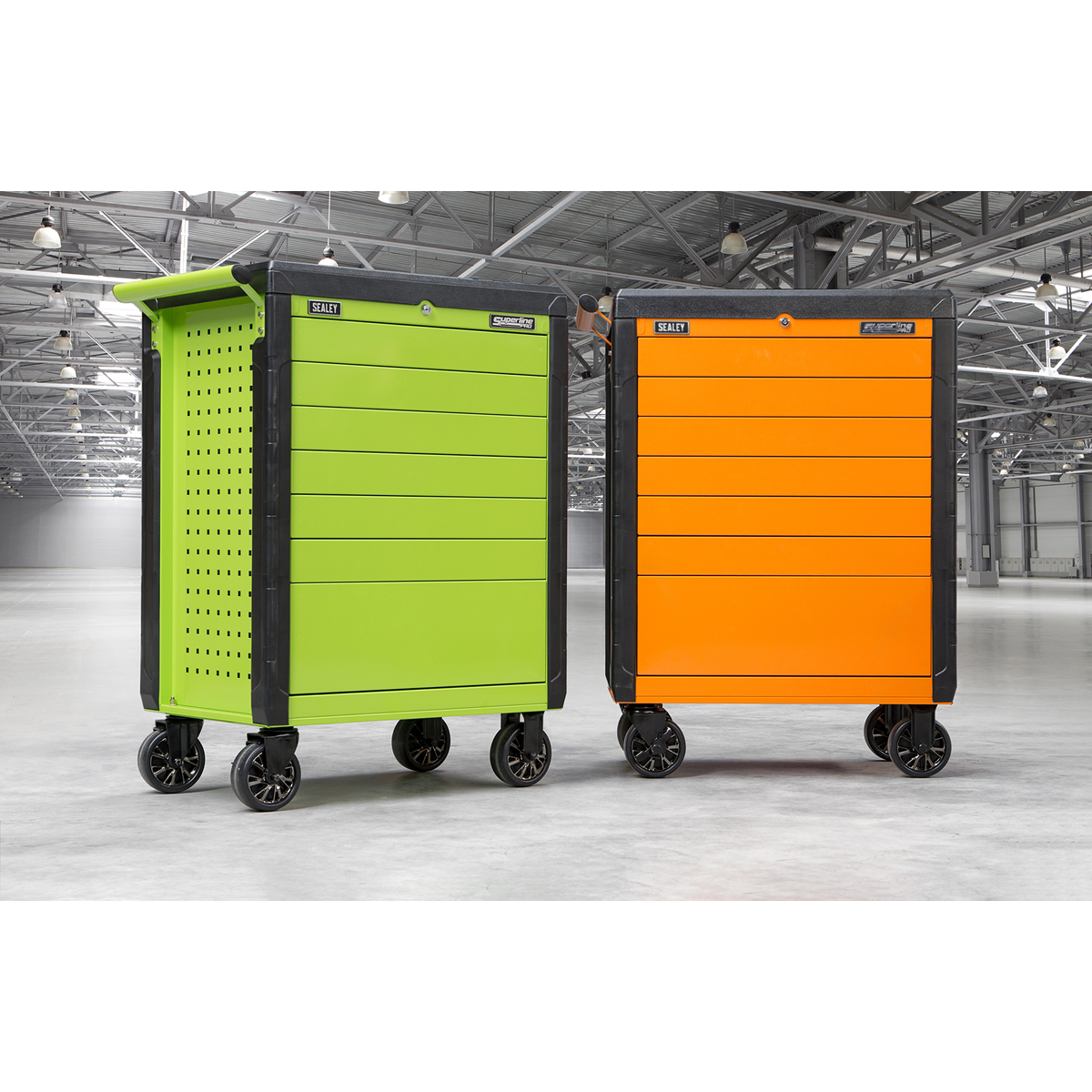 Rollcab 7 Drawer Push-To-Open Hi-Vis Green