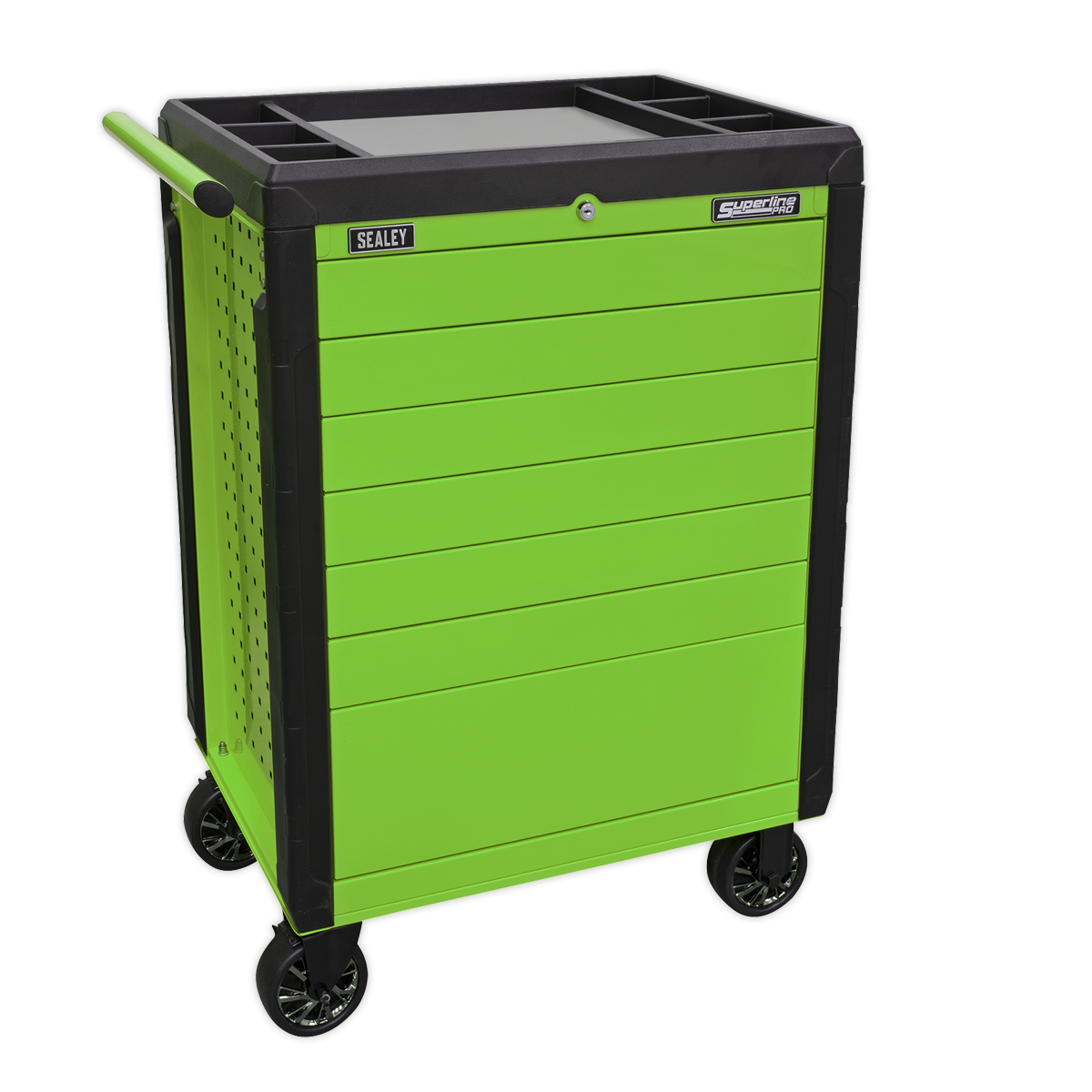 Rollcab 7 Drawer Push-To-Open Hi-Vis Green