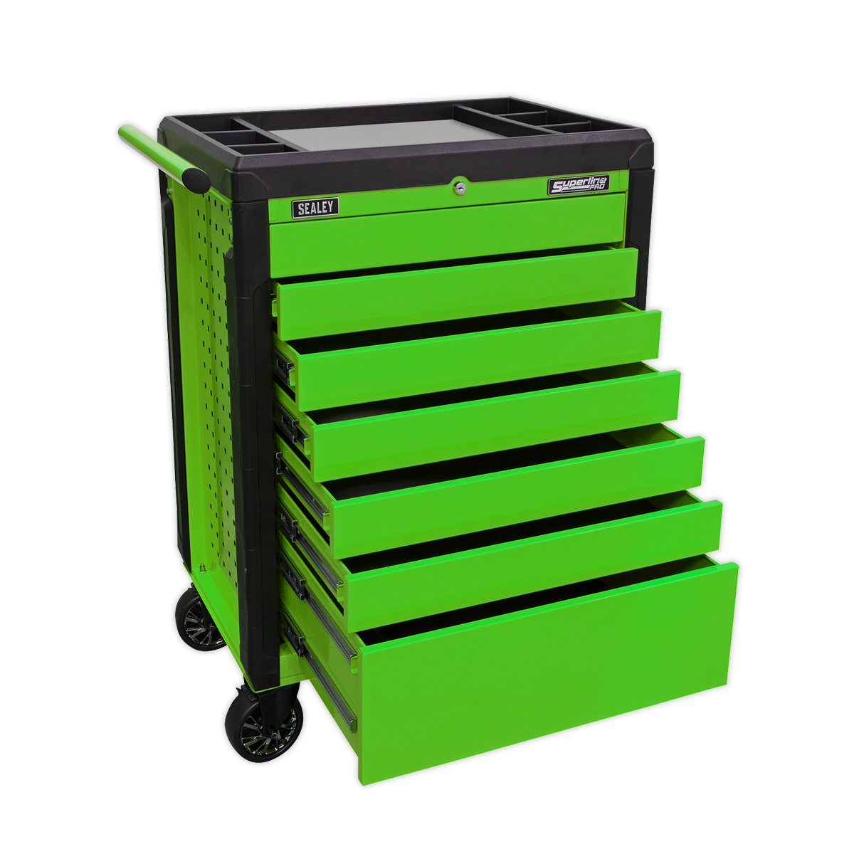 Rollcab 7 Drawer Push-To-Open Hi-Vis Green