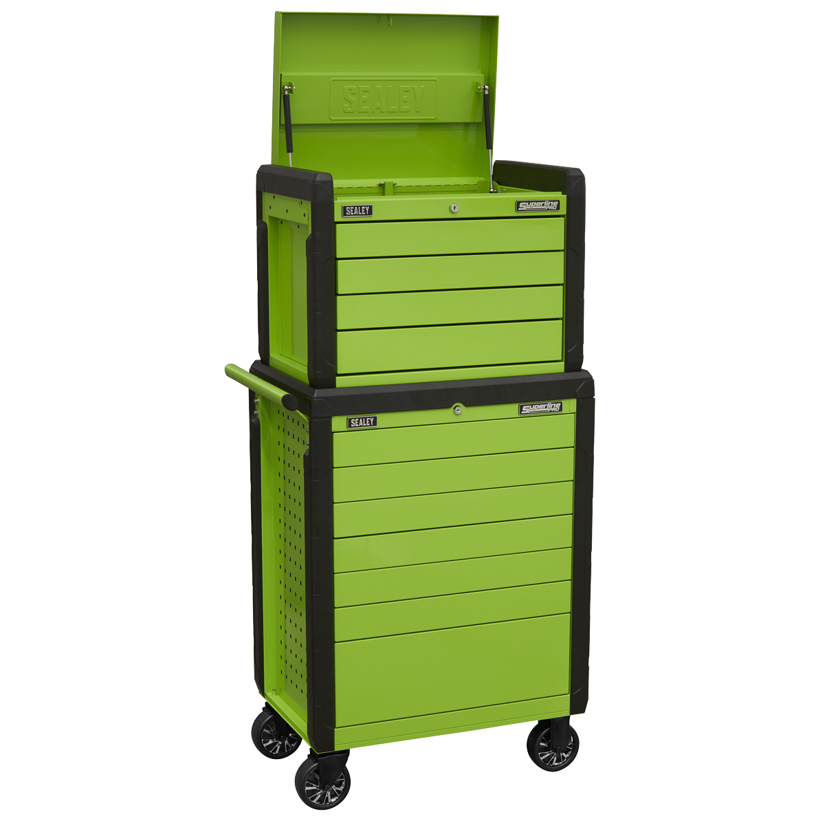 Topchest & Rollcab Combination 11 Drawer Push-To-Open Hi-Vis Green