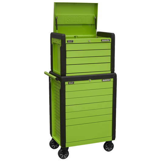 Topchest & Rollcab Combination 11 Drawer Push-To-Open Hi-Vis Green