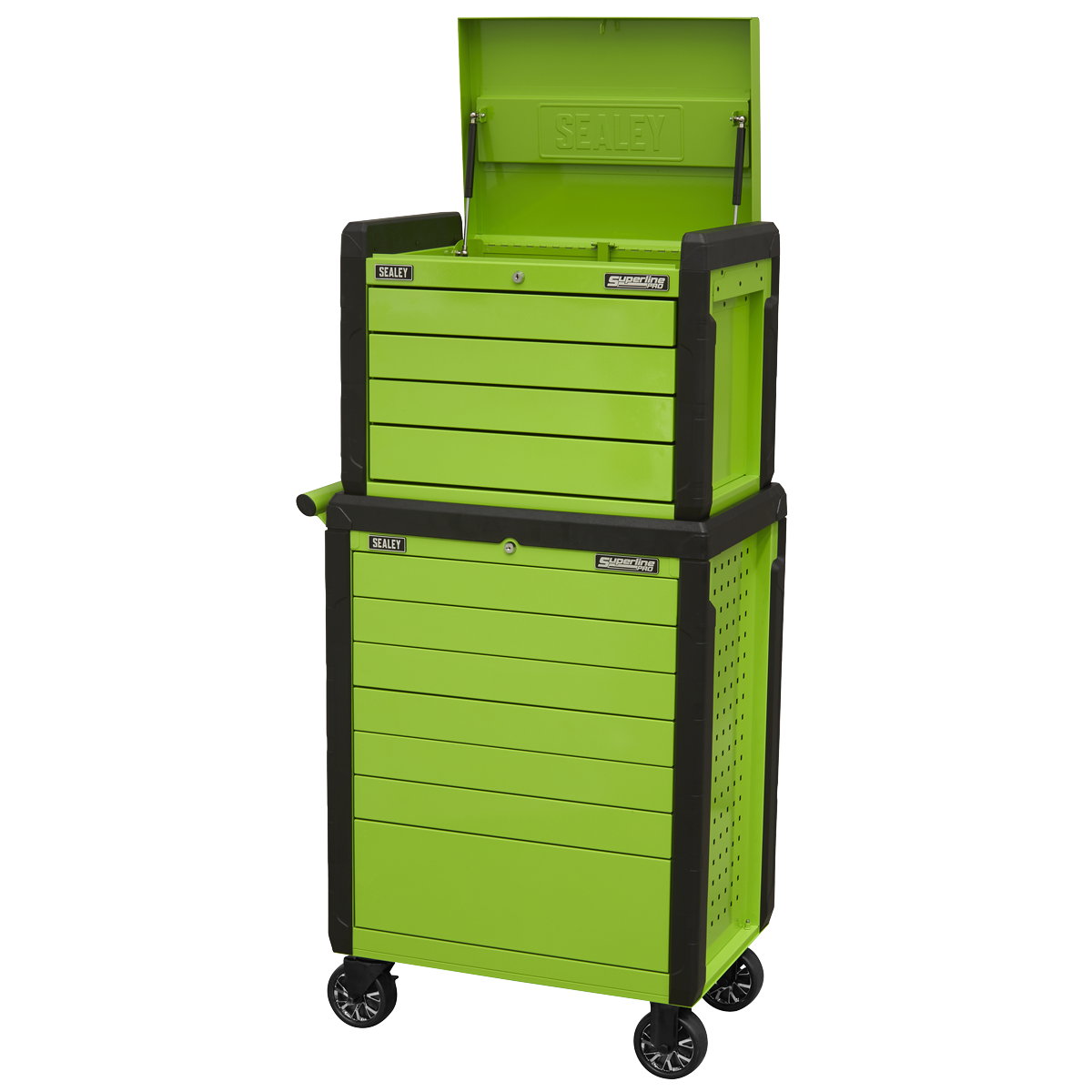 Topchest & Rollcab Combination 11 Drawer Push-To-Open Hi-Vis Green