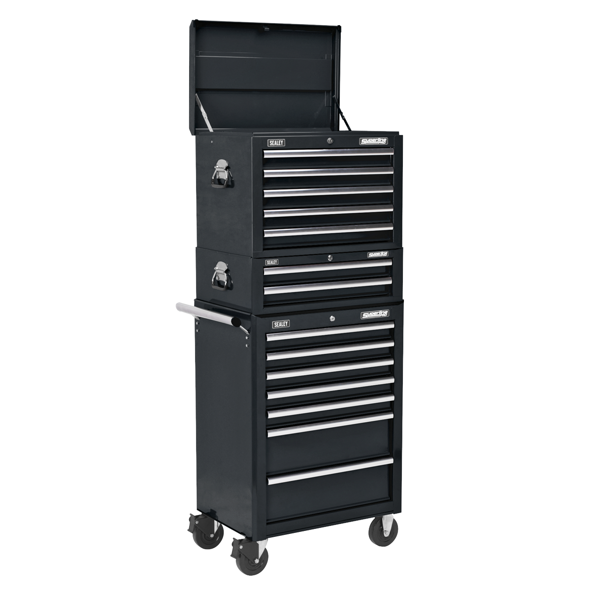 Topchest, Mid-Box & Rollcab Combination 14 Drawer with Ball-Bearing Slides - Black