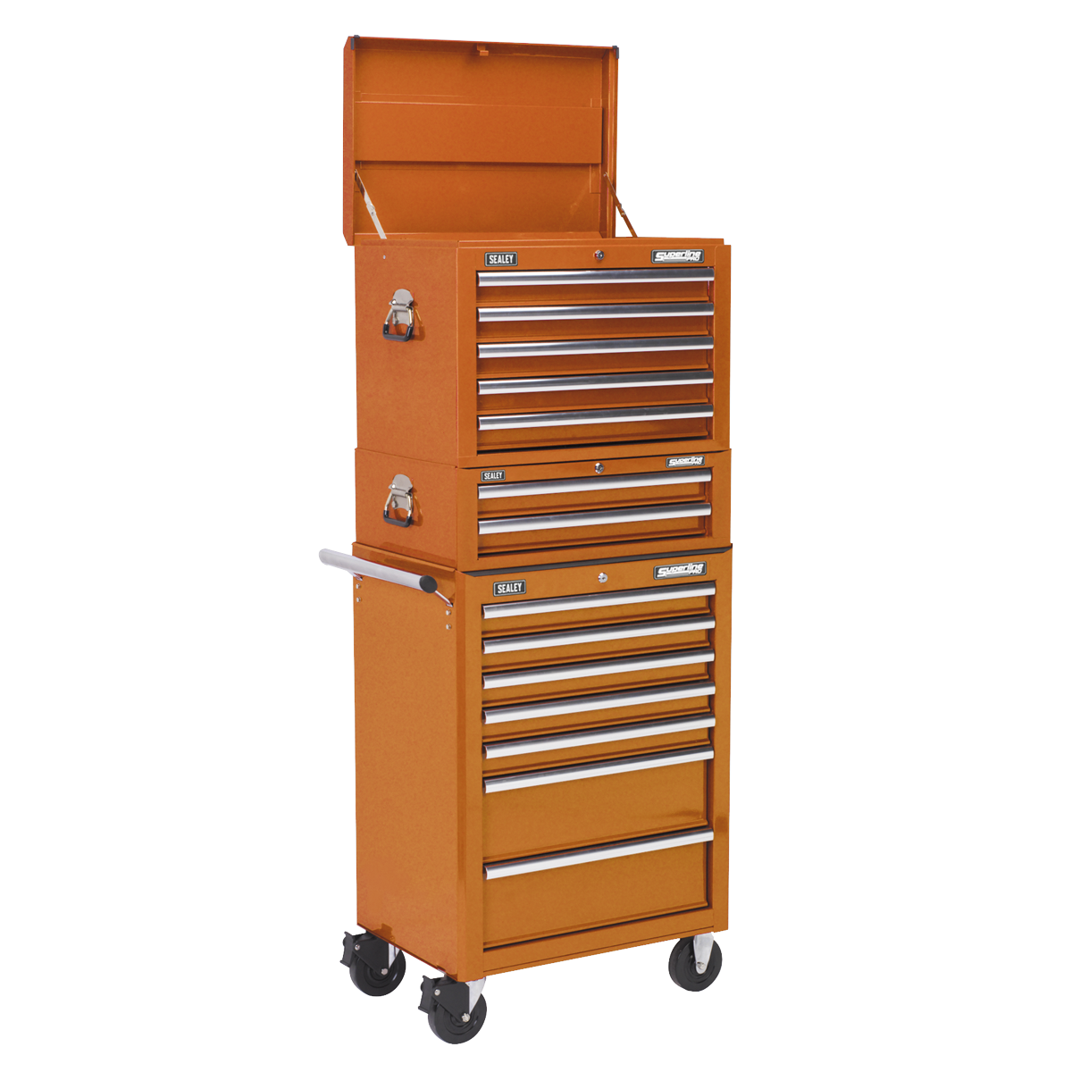 Topchest, Mid-Box & Rollcab Combination 14 Drawer with Ball-Bearing Slides - Orange