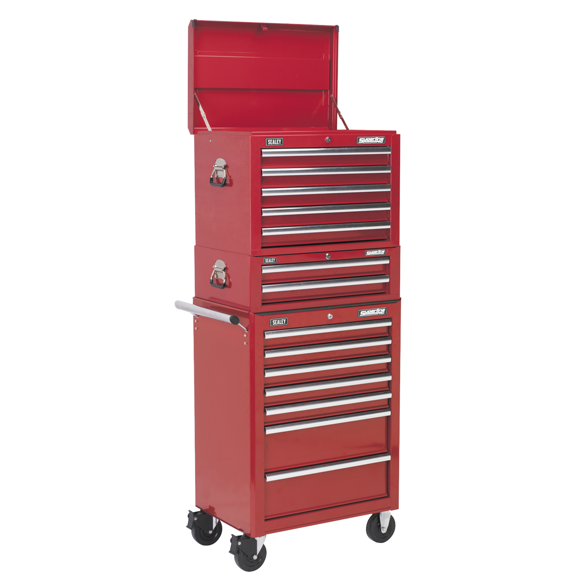 Topchest, Mid-Box & Rollcab Combination 14 Drawer with Ball-Bearing Slides - Red