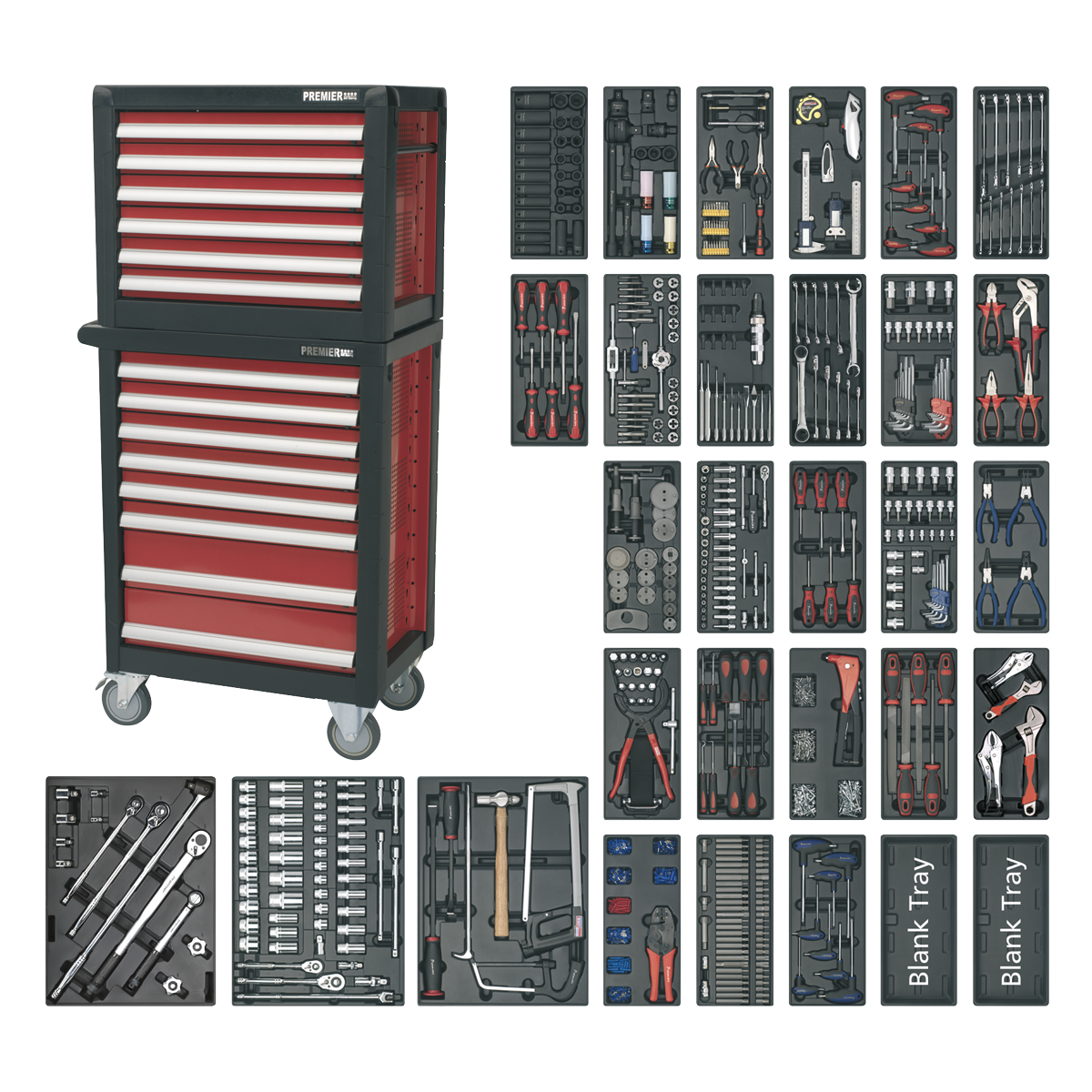 Topchest & Rollcab Combination 14 Drawer with Ball-Bearing Slides & 1233pc Tool Kit