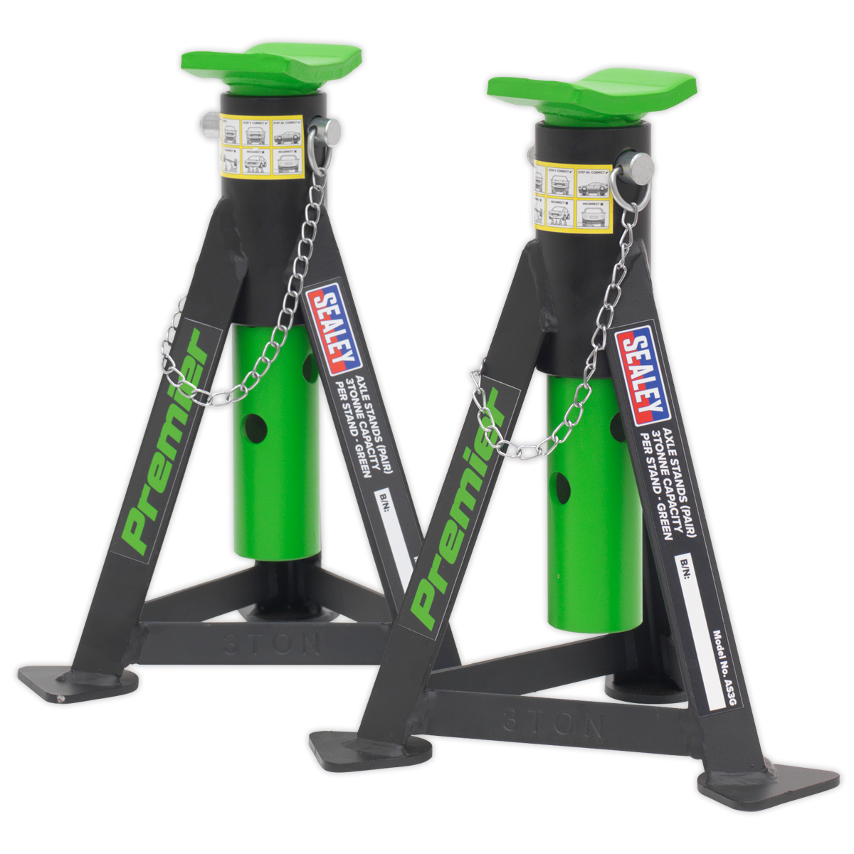 Axle Stands (Pair) 3 Tonne Capacity per Stand - Green