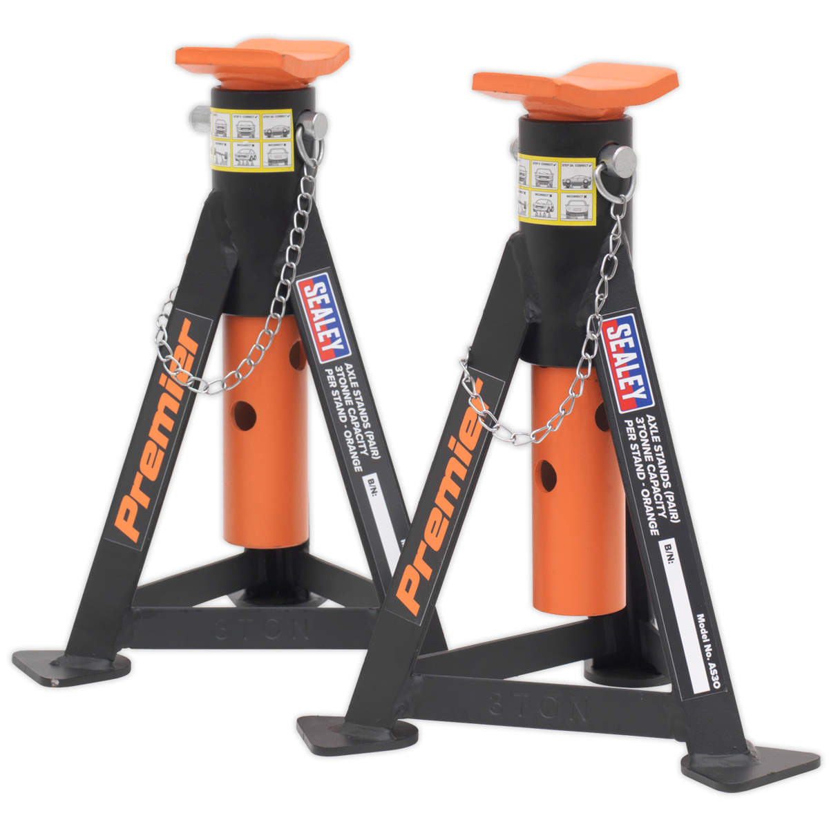 Axle Stands (Pair) 3 Tonne Capacity per Stand - Orange