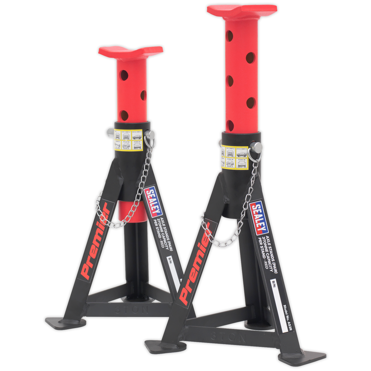 Axle Stands (Pair) 3 Tonne Capacity per Stand - Red