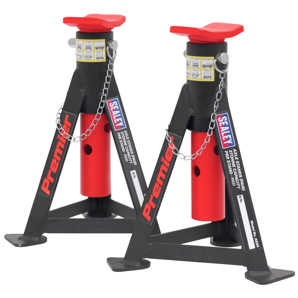 Axle Stands (Pair) 3 Tonne Capacity per Stand - Red