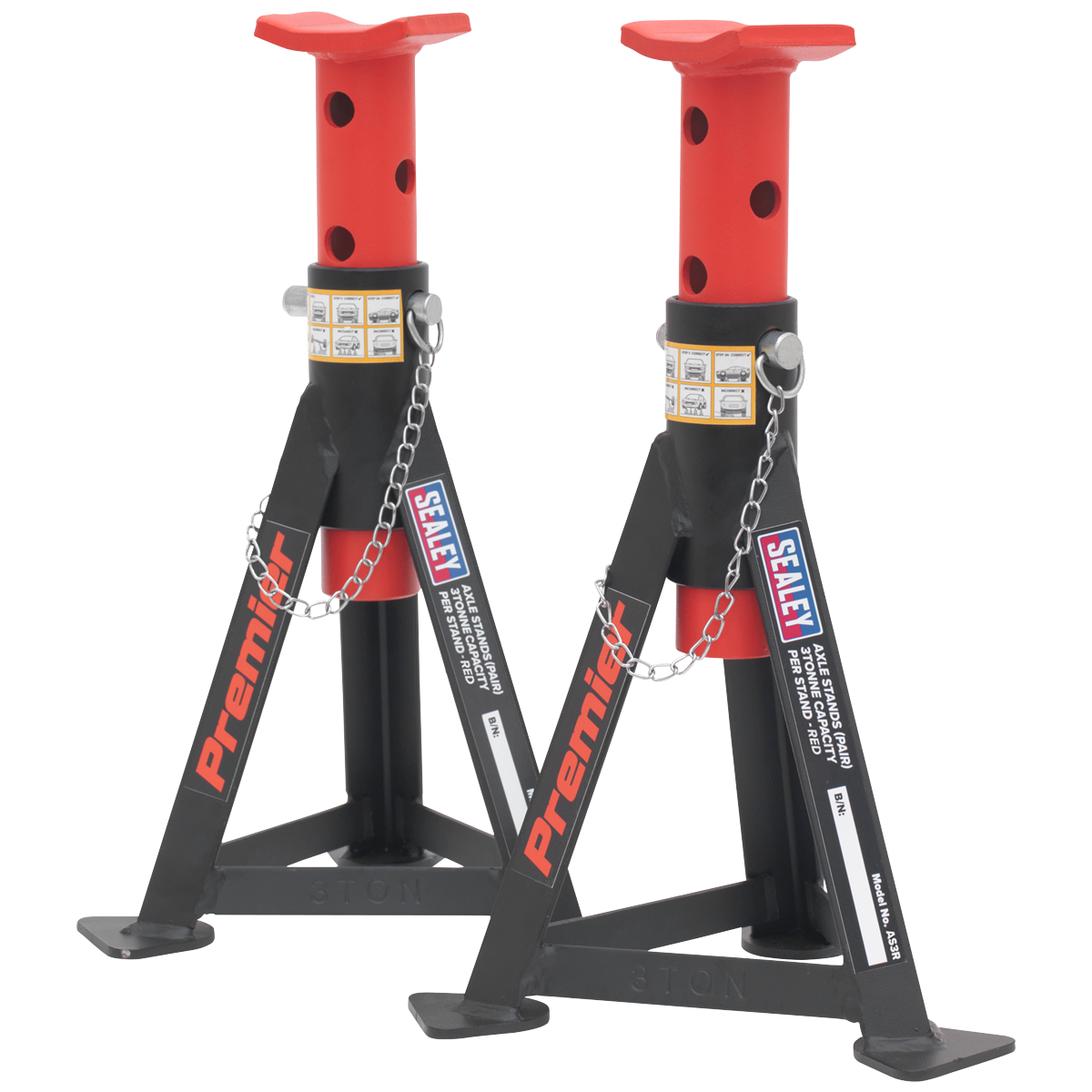 Axle Stands (Pair) 3 Tonne Capacity per Stand - Red