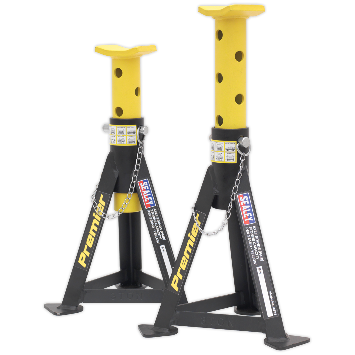 Axle Stands (Pair) 3 Tonne Capacity per Stand - Yellow