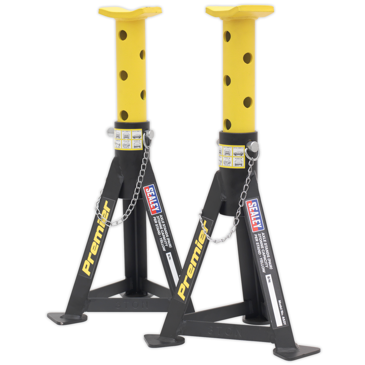 Axle Stands (Pair) 3 Tonne Capacity per Stand - Yellow