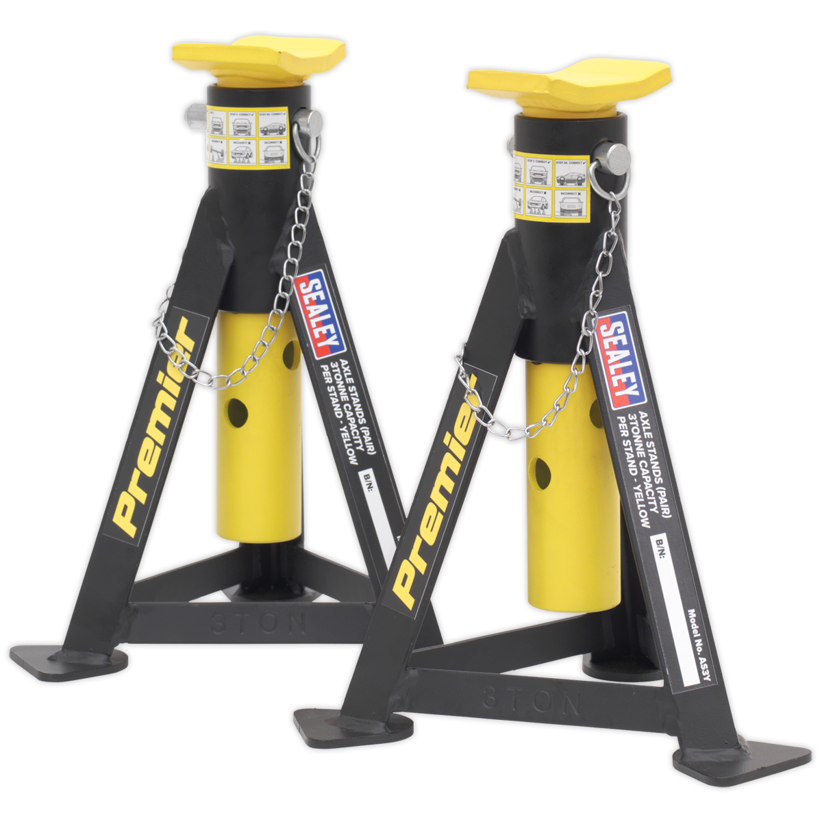 Axle Stands (Pair) 3 Tonne Capacity per Stand - Yellow