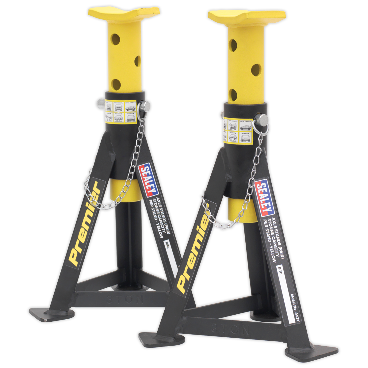 Axle Stands (Pair) 3 Tonne Capacity per Stand - Yellow