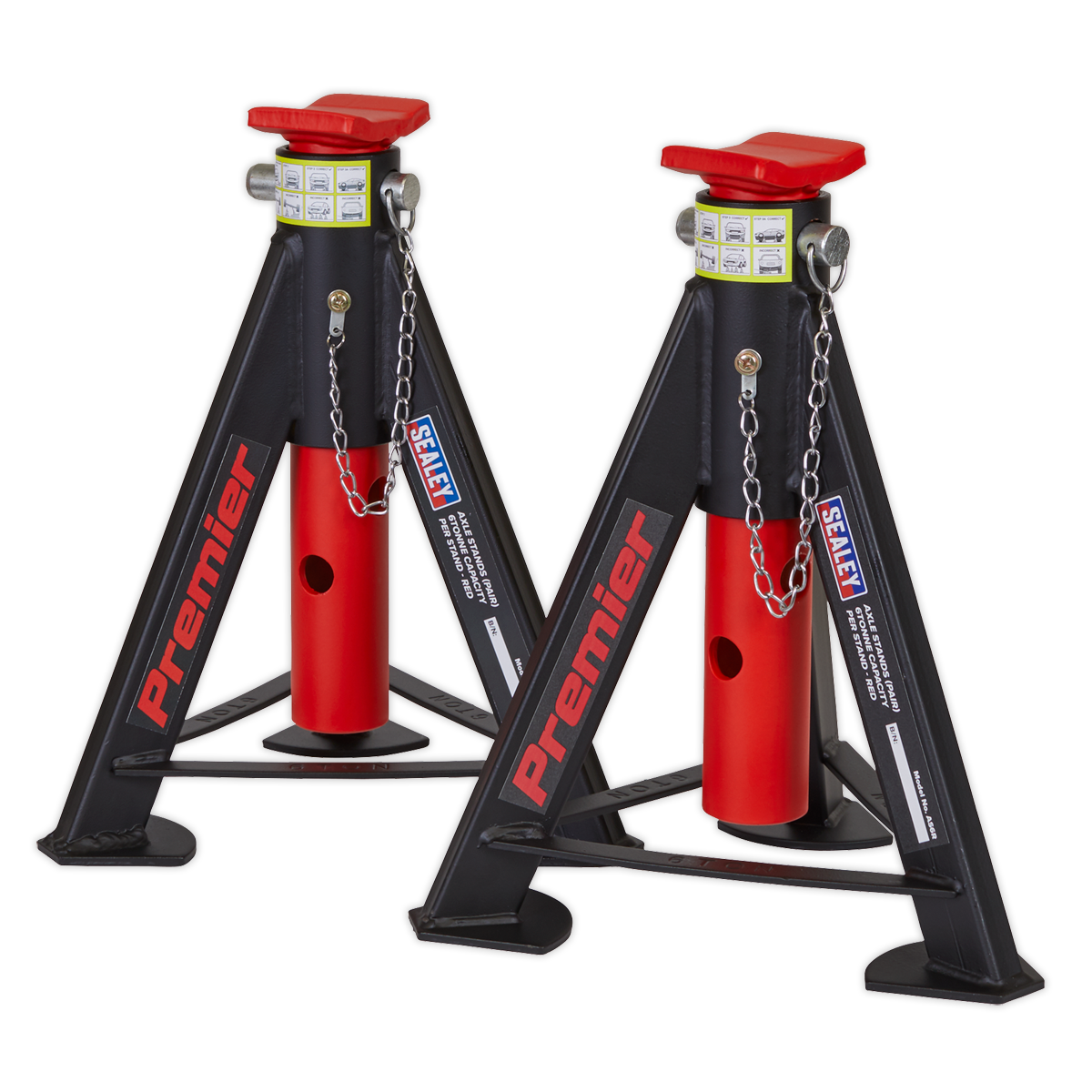 Axle Stands (Pair) 6 Tonne Capacity per Stand - Red