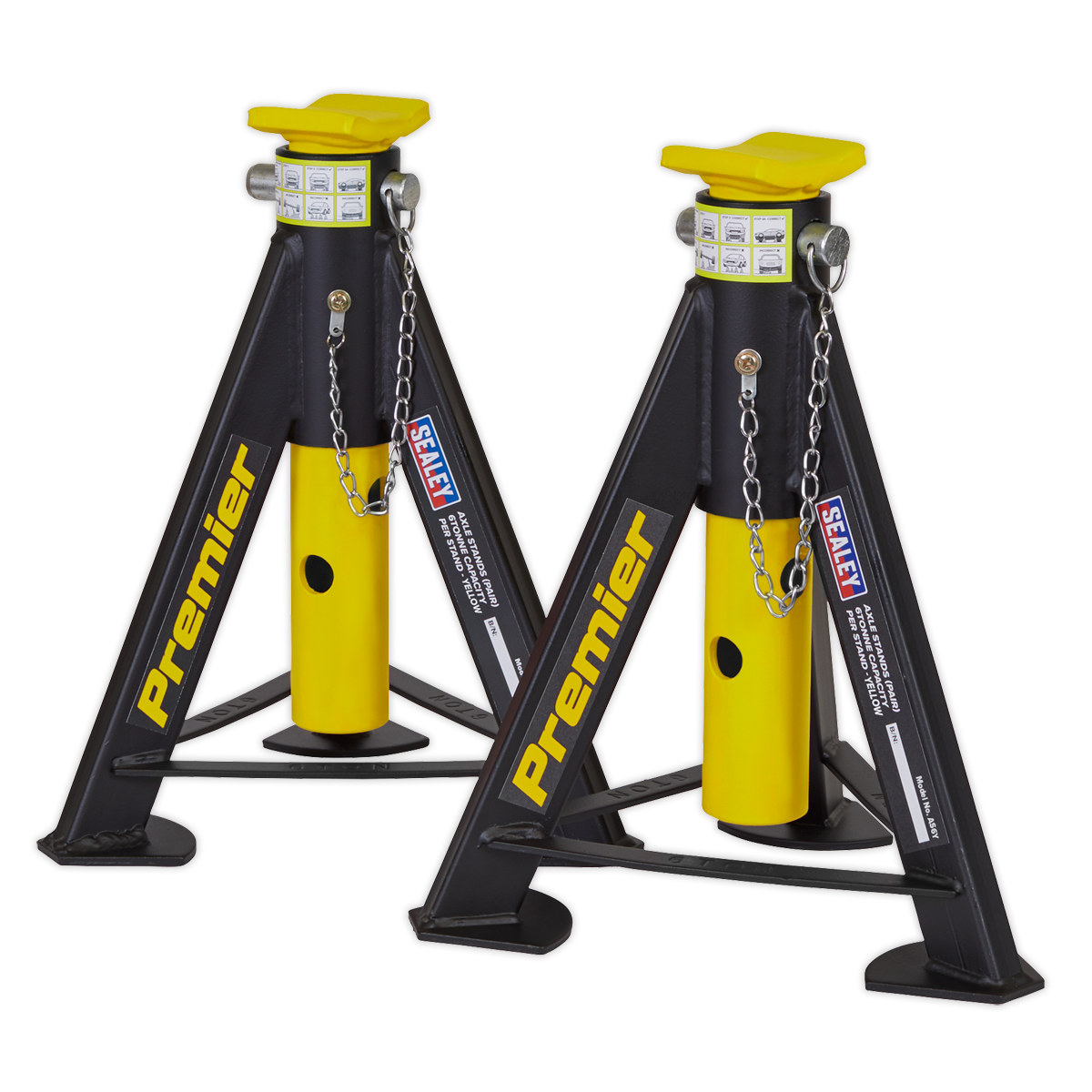 Axle Stands (Pair) 6 Tonne Capacity per Stand - Yellow