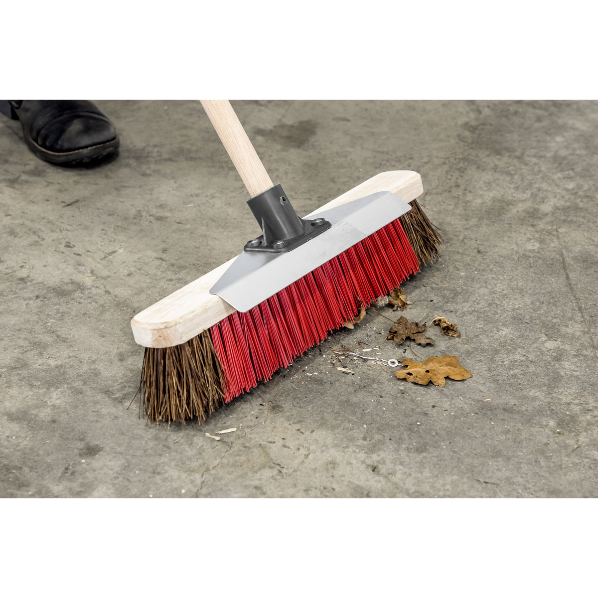 Heavy-Duty Stiff/Hard Bristle Broom with Scraper 16"(405mm)