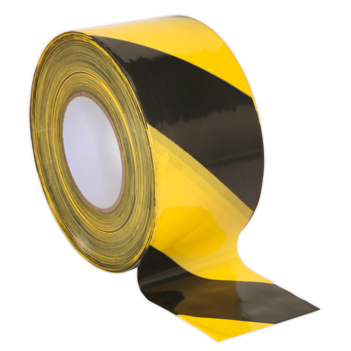 Hazard Warning Barrier Tape 80mm x 100m Black/Yellow Non-Adhesive