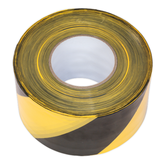 Hazard Warning Barrier Tape 80mm x 100m Black/Yellow Non-Adhesive