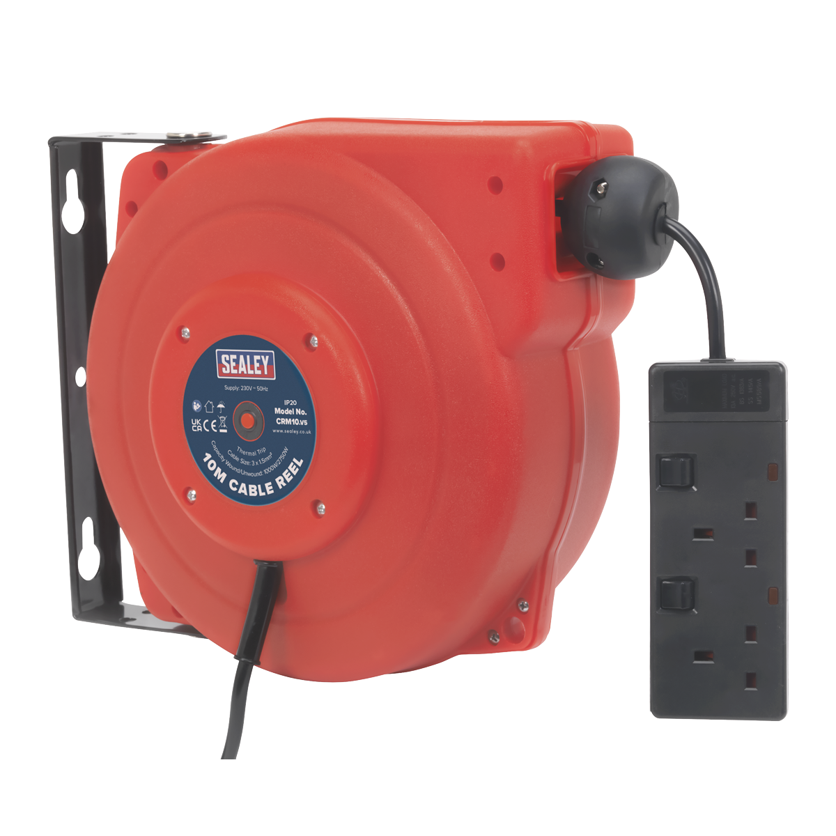 Cable Reel System Retractable 10m 2 x 230V Socket